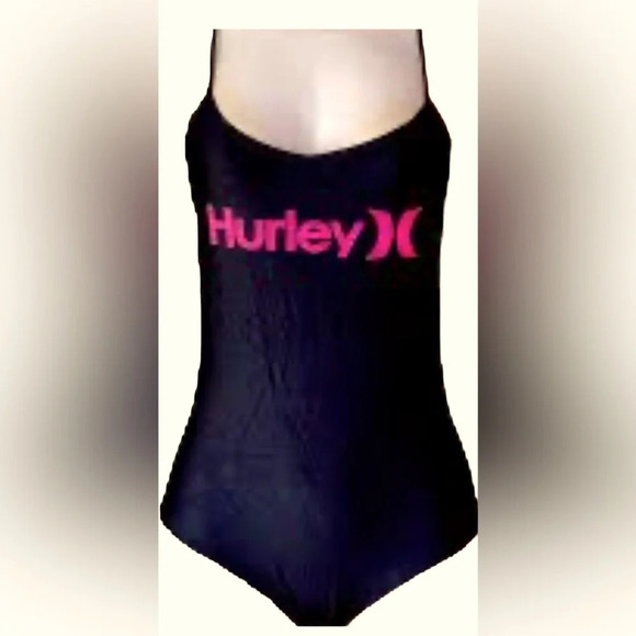 Hurley Max black pink One-Piece Swimsuit New Sz 14 - Picture 1 of 9